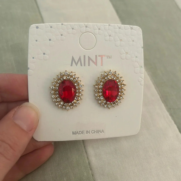 Mint Jewelry - NWOT mint fashion statement earrings red and gold w rhinestones
